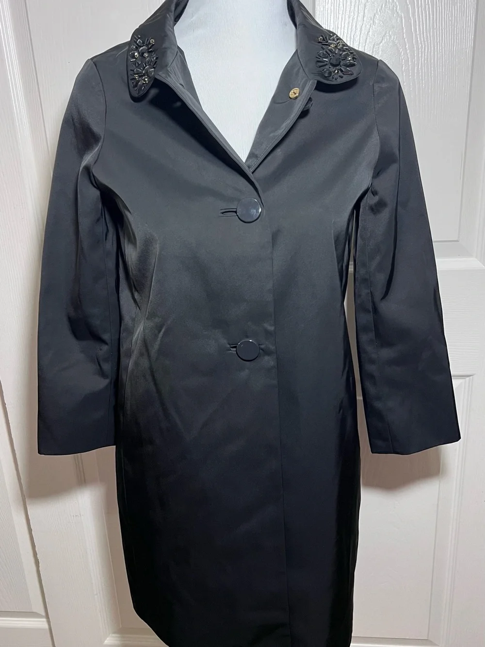 kate spade Black Embellished-Collar Short Trench Coat